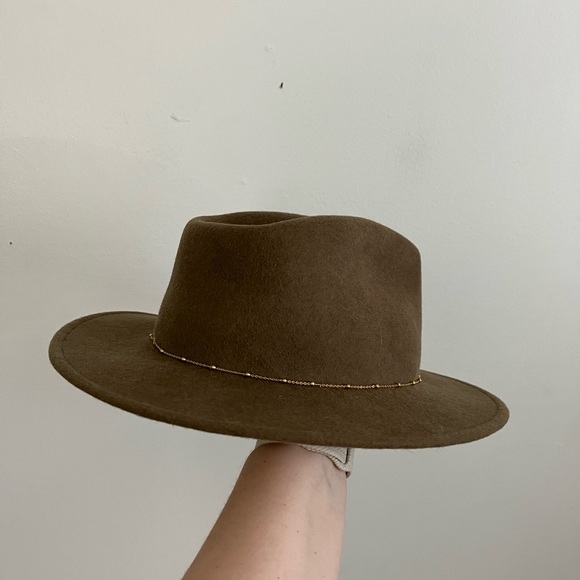 Van Palma by Anthropologie Wool Felt Gold Beaded Brown Fedora Hat Womens - Picture 2 of 6